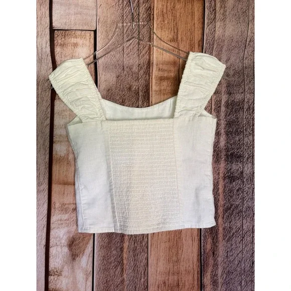 Abercrombie & Fitch Smocked Tank Top Linen Blend Coastal Cottagecore Soft XS NWT - Picture 2 of 4